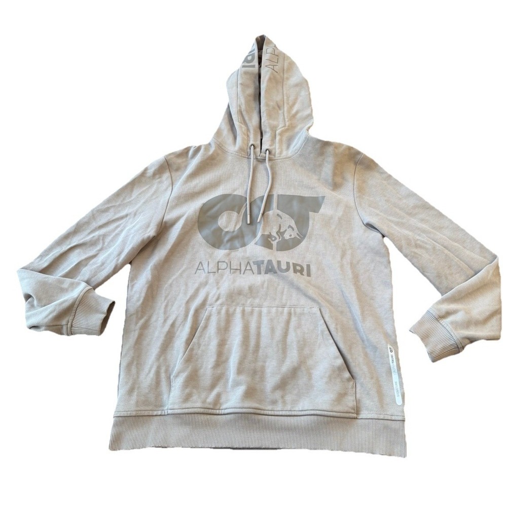 AlphaTauri Logo Hoodie Mens M Taupe Pullover Red Bull Premium Streetwear